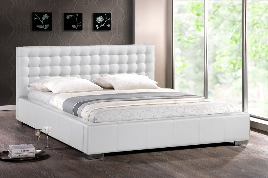 Madison King Size Modern Bed with Upholstered Headboard in White for Contemporary Bedrooms