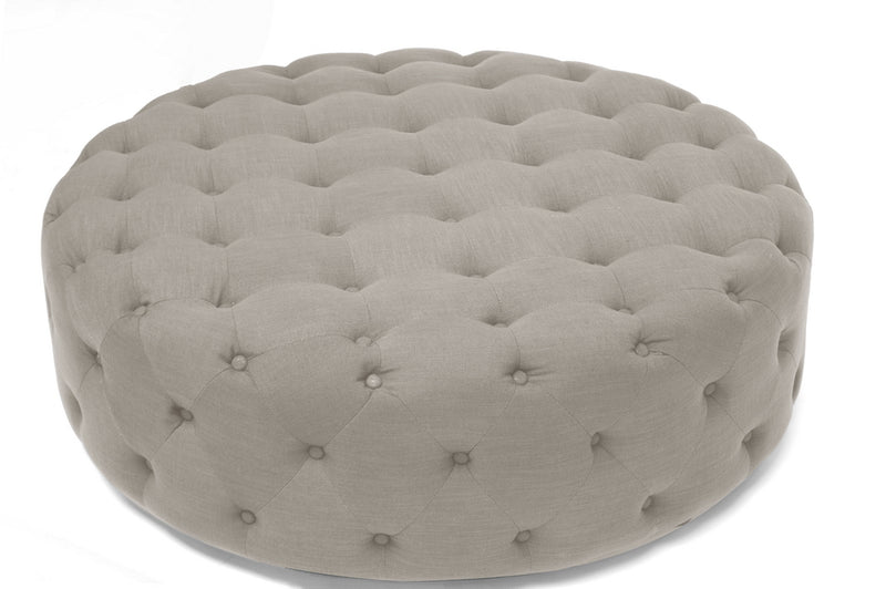 Cardiff Ottoman Beige Linen Modern Tufted