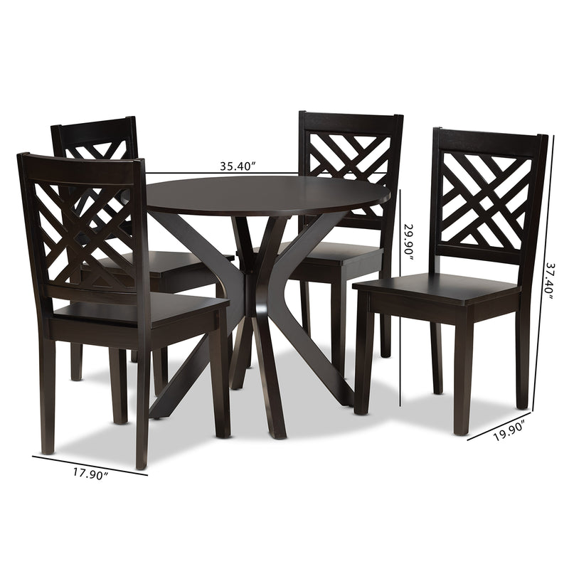 Ela Modern Contemporary Dining Set 5-Piece Dark Brown Finished Wood Furniture for Stylish Dining Rooms