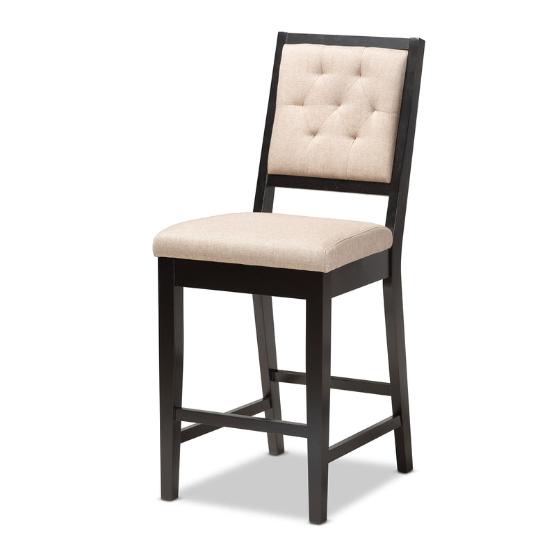 Gideon 5-Piece Pub Set Modern Sand Fabric Upholstered Seating with Dark Brown Finished Wood Table and Chairs