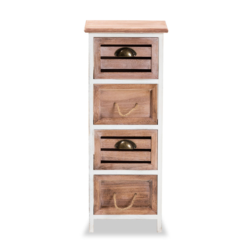 Palta Storage Unit Modern Two-Tone Wood Design with 4 Drawers in White and Oak Brown Finish for Stylish Organization