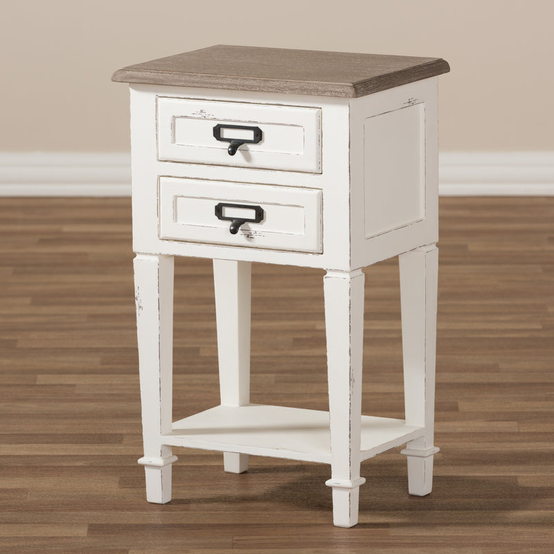 Dauphine Nightstand in Provincial Style with Weathered Oak and White Wash Finish