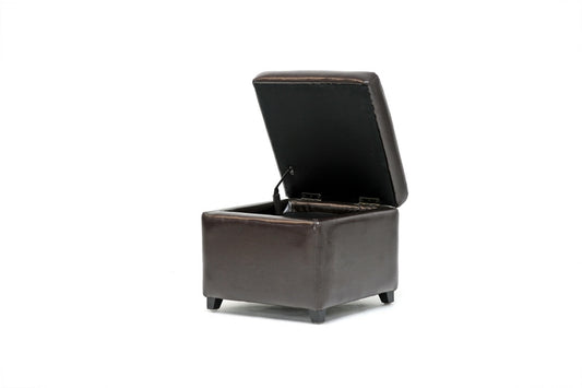 Dark Brown Faux Leather Storage Cube Ottoman - Stylish Footrest and Versatile Organizer for Home Decor and Living Room