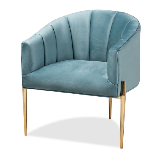 Clarisse Glam Accent Chair Light Blue Velvet Upholstered with Gold Finished Legs Stylish Elegant Home Decor Furniture Piece