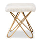 Valle Glam Luxe White Faux Fur Ottoman with Gold Metal Base Stylish Upholstered Accent Furniture for Living Room or Bedroom Decor