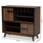 Margo Wine Storage Cabinet Mid-Century Modern Two-Tone Walnut Brown and Black Wood with Ample Storage for Bottles and Glasses