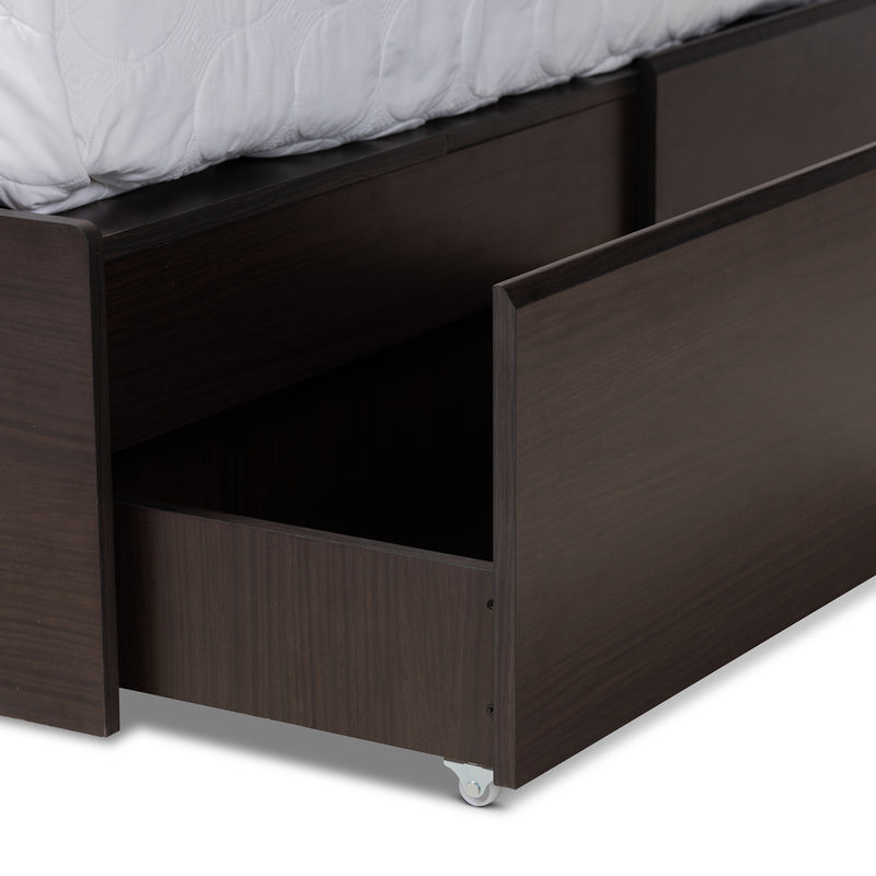 Blaine Queen Size Platform Storage Bed - Modern Dark Brown Wood with 6 Drawers for Organized Bedroom Storage