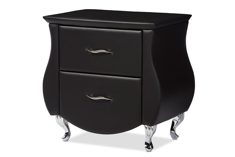 Erin Nightstand - Modern and Contemporary Black Faux Leather Upholstered