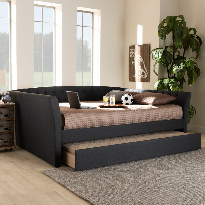 Delora Daybed - Modern and Contemporary Beige Fabric Upholstered with Roll-Out Trundle Bed