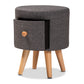 Rocco Ottoman Stool - Modern Dark Grey Fabric Upholstered with Oak Brown Wood and 1 Storage Drawer