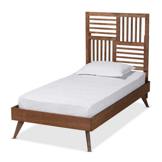 Gemma Twin Size Platform Bed - Mid-Century Modern Design in Walnut Brown Finished Wood