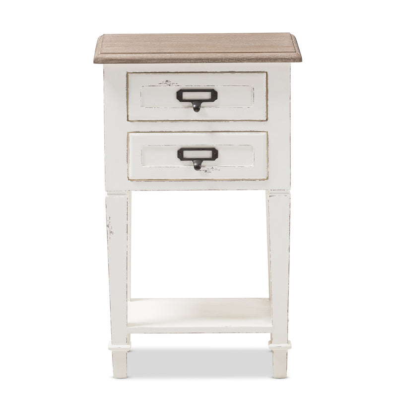 Dauphine Nightstand in Provincial Style with Weathered Oak and White Wash Finish