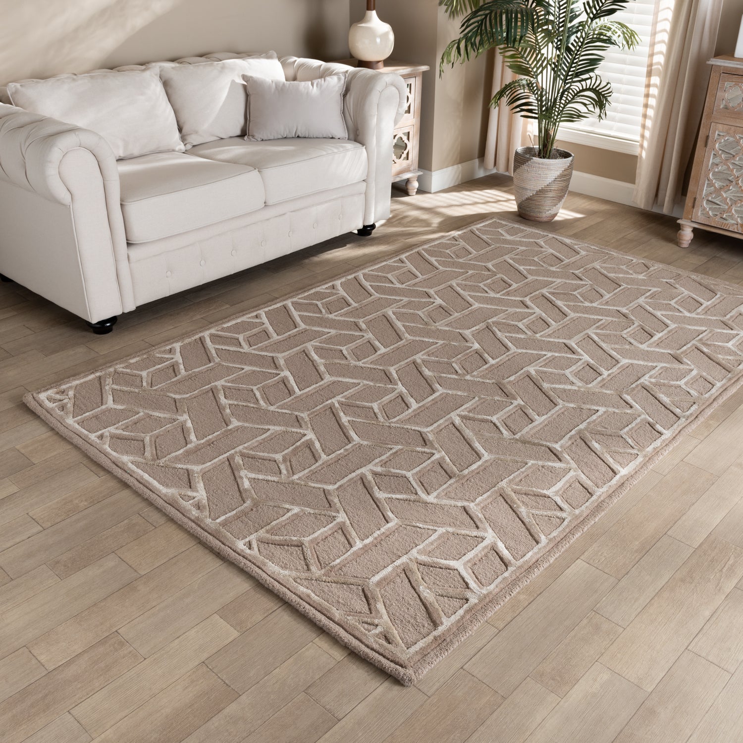 Vigo Area Rug Modern and Contemporary Sand Hand-Tufted Wool Blend