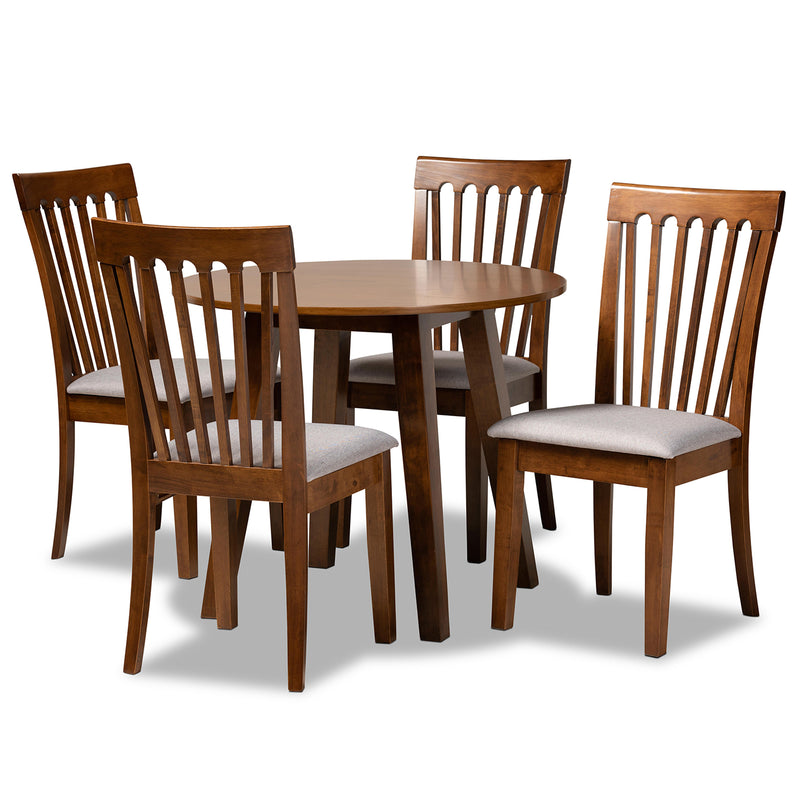 Lida 5-Piece Dining Set Modern Grey Fabric Upholstered Chairs with Walnut Brown Finished Wood Table