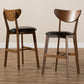 Eline Counter Stool Set of 2 Mid-Century Modern Black Faux Leather with Walnut Finish