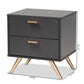 Kelson Nightstand Modern Dark Grey and Gold Finished Wood 2-Drawer Nightstand for Bedroom Storage and Style