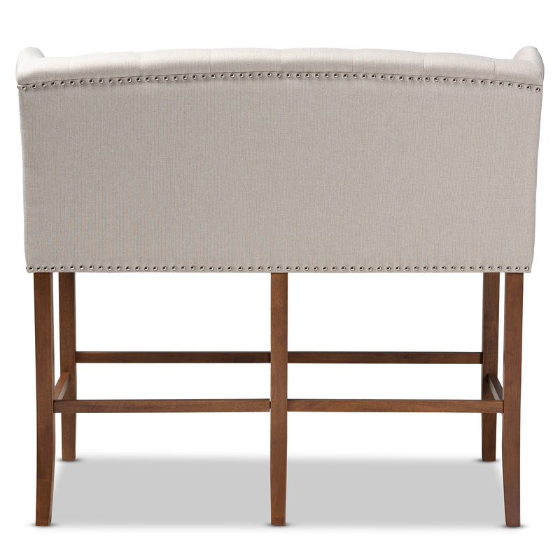 Alira Bar Stool Modern and Contemporary Beige Fabric Upholstered Walnut Finished Wood Button Tufted