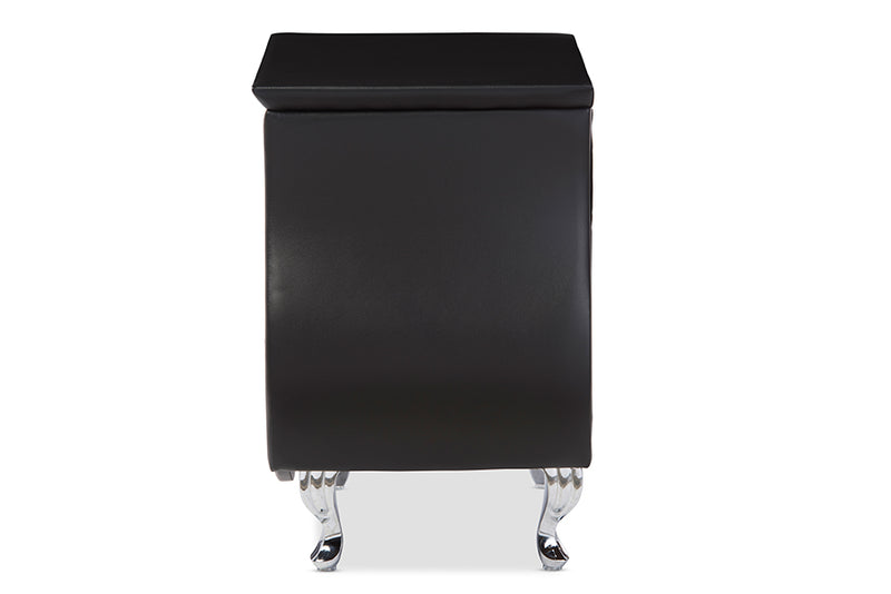 Erin Nightstand - Modern and Contemporary Black Faux Leather Upholstered