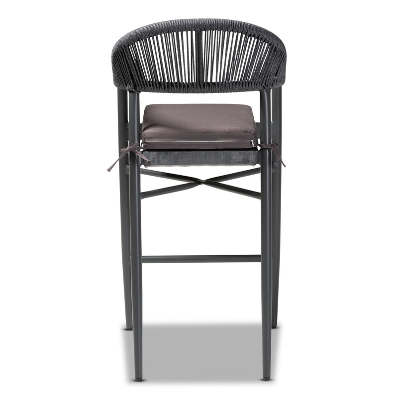 Wendell Outdoor Bar Stool Modern Contemporary Design Grey Finished Rope Metal Construction Stylish Patio Seating