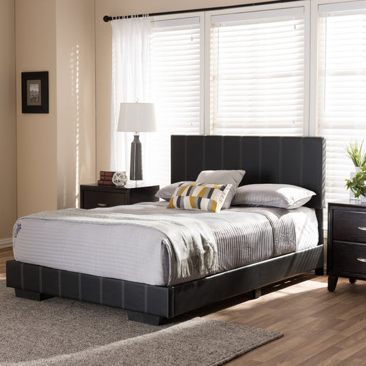 Atlas Full Size Platform Bed in Modern Contemporary Black Faux Leather Design