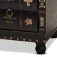 Charlier Rustic Antique Inspired Dark Brown Faux Leather Wood Storage Ottoman with Book Spine Drawer and Decorative Accents