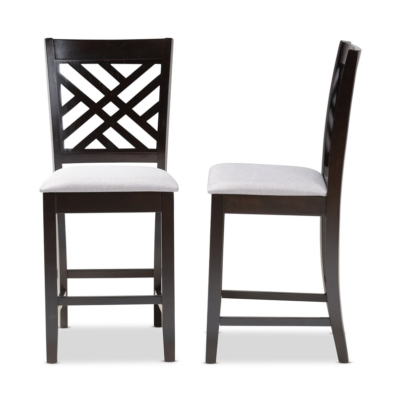 Caron Pub Chair Set of 2 Modern and Contemporary Gray Fabric Upholstered Espresso Brown Finished Wood