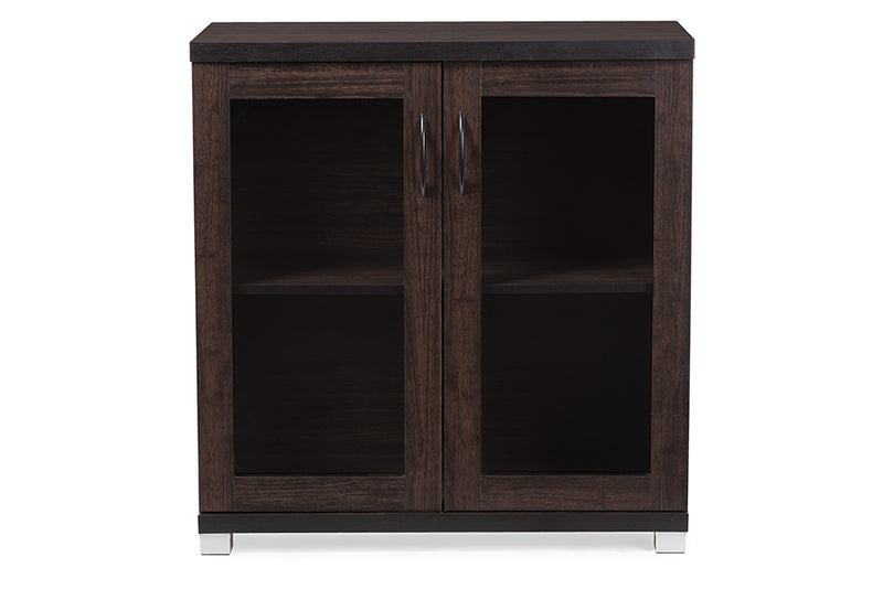 Zentra Sideboard Modern and Contemporary Dark Brown Storage Cabinet with Glass Doors