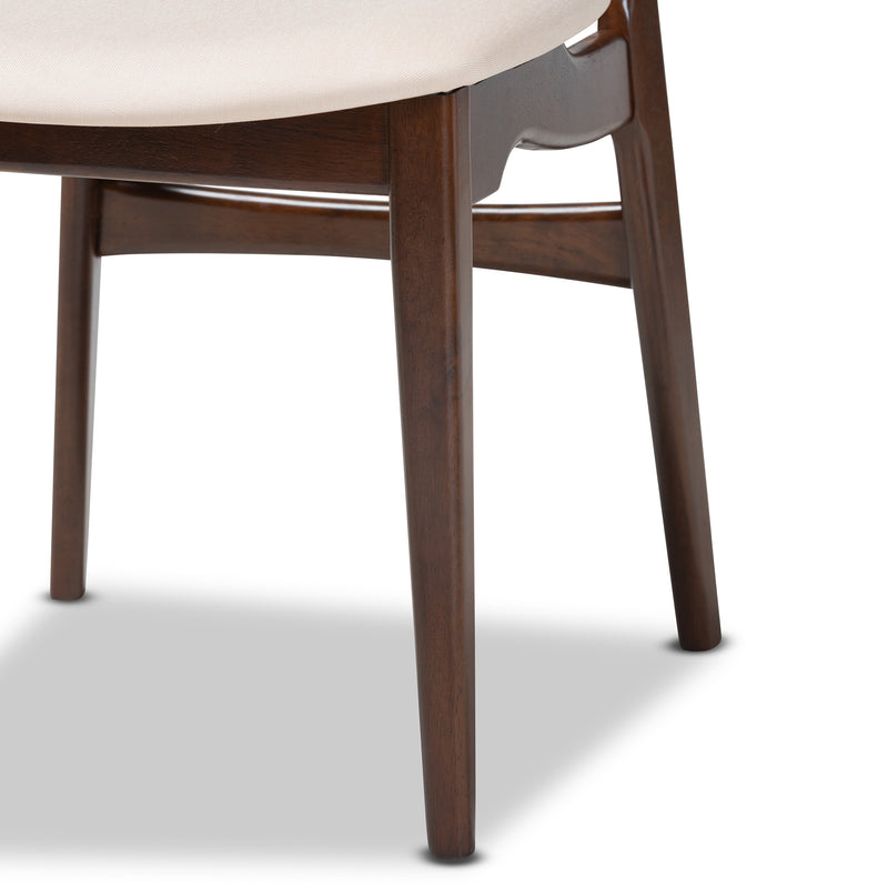 Daria Dining Set Mid-Century Modern 5-Piece Cream Fabric and Dark Brown Wood Furniture for Stylish Dining Rooms