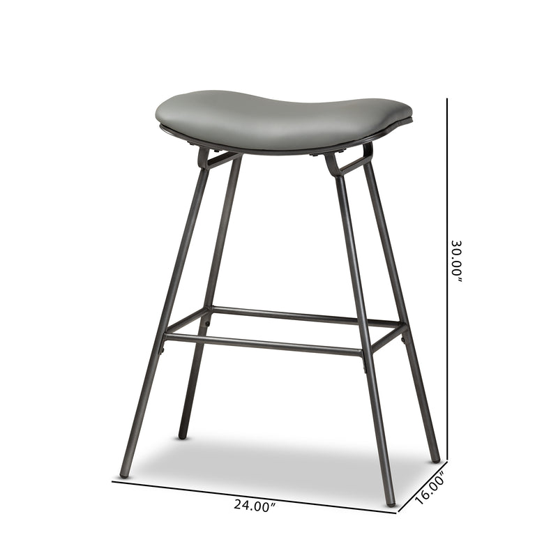 Jette Bar Stool Set - Modern 2-Piece Grey Fabric Upholstered Bar Stools with Dark Grey Metal Frame