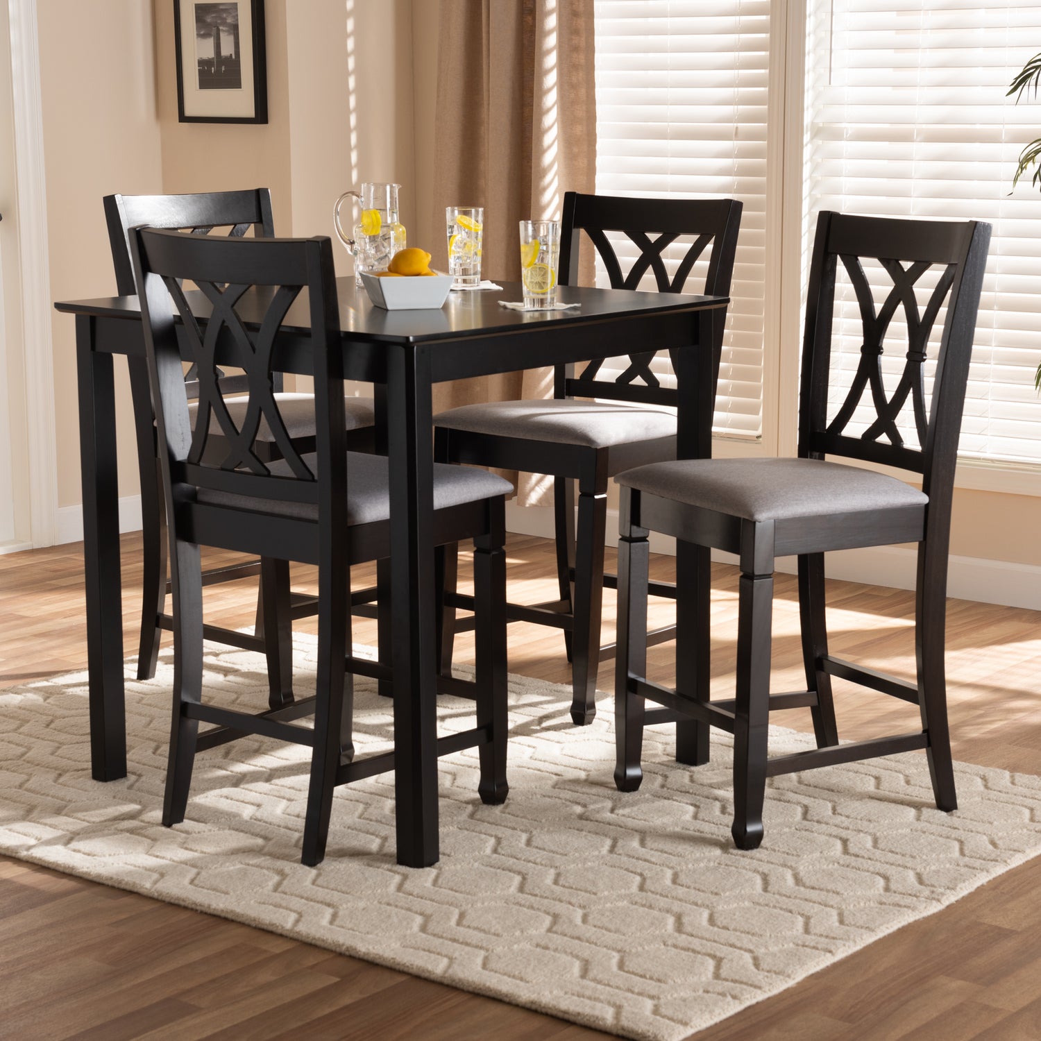 Reneau Pub Set Modern and Contemporary Gray Fabric Upholstered Espresso Brown Finished 5-Piece Wood