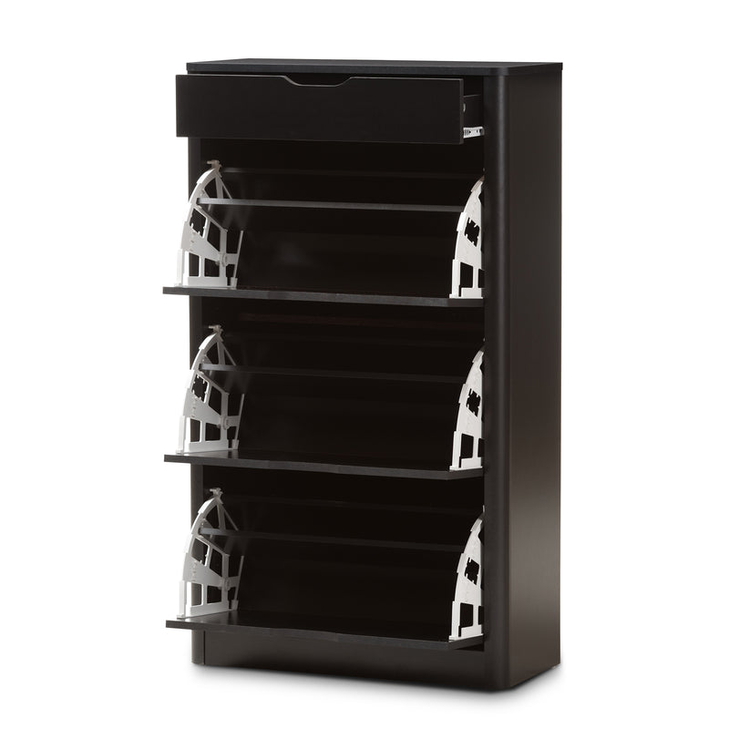 Cayla Modern Black Wood Shoe Cabinet for Stylish Entryway and Hallway Storage Solutions