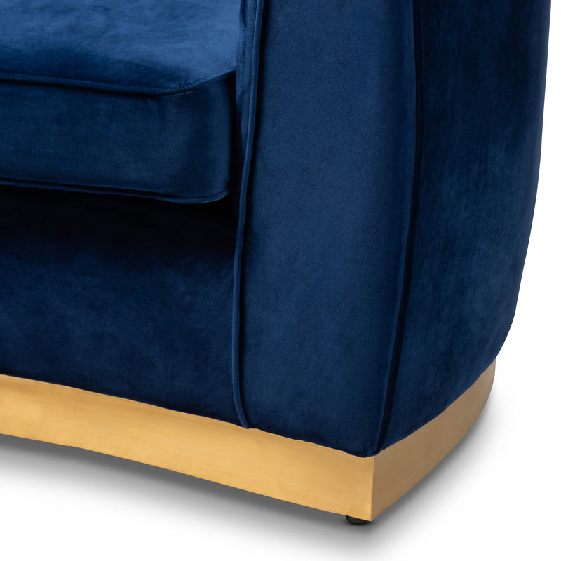 Milena Glam Sofa Royal Blue Velvet Upholstered with Gold Finish Luxurious Modern Furniture for Living Room Decor