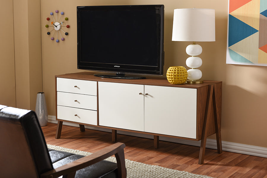 Harlow Sideboard Mid-century Modern Scandinavian White Walnut Wood Storage Cabinet for Stylish Home Organization