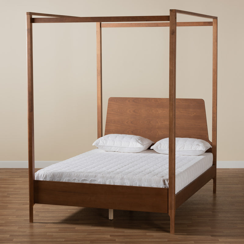 Roman Classic Queen Size Canopy Bed in Ash Walnut Wood with Traditional Design