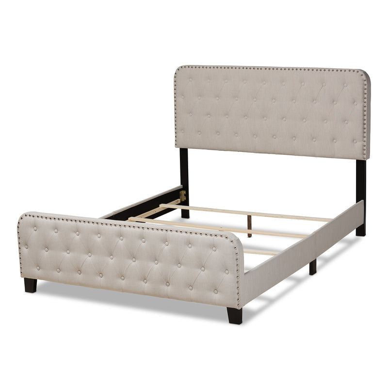 Annalisa Panel Bed - Modern Transitional Beige Fabric Upholstered Button Tufted