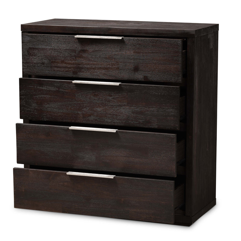 Titus Modern 4-Drawer Chest in Dark Brown Finished Wood for Stylish Bedroom Storage