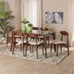 Daria 7-Piece Dining Set in Mid-Century Modern Style with Cream Upholstery and Dark Brown Wood Finish