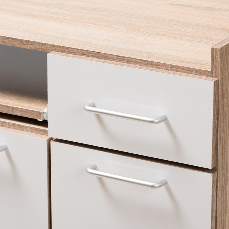 Charmain Kitchen Cabinet in Modern Contemporary Light Oak and White Finish