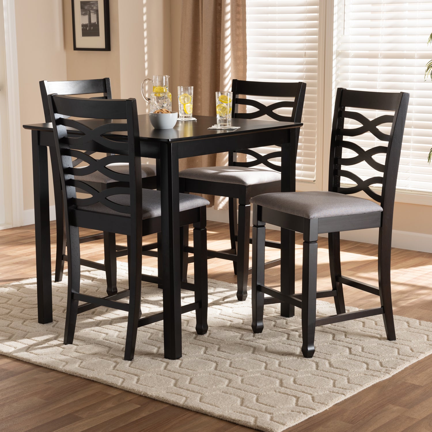 Lanier Pub Set Modern and Contemporary Gray Fabric Upholstered Espresso Brown Finished 5-Piece Wood