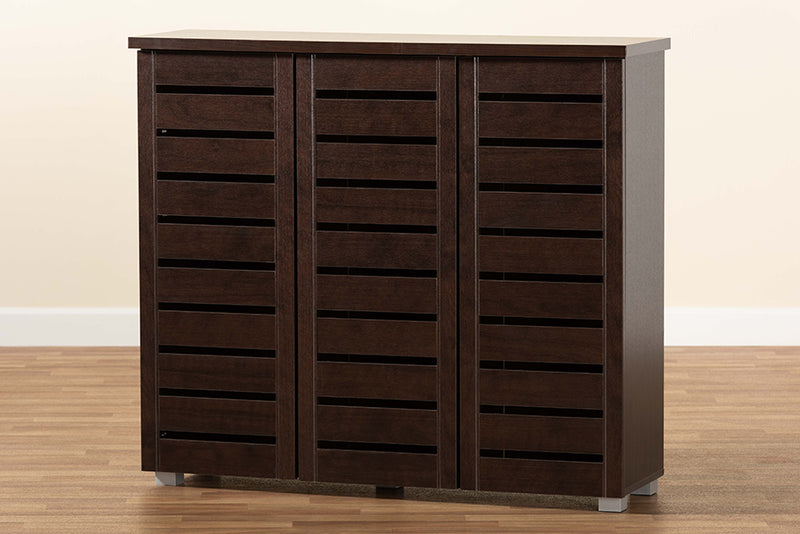 Adalwin Modern and Contemporary 3-Door Dark Brown Wooden Entryway Shoes Storage Cabinet