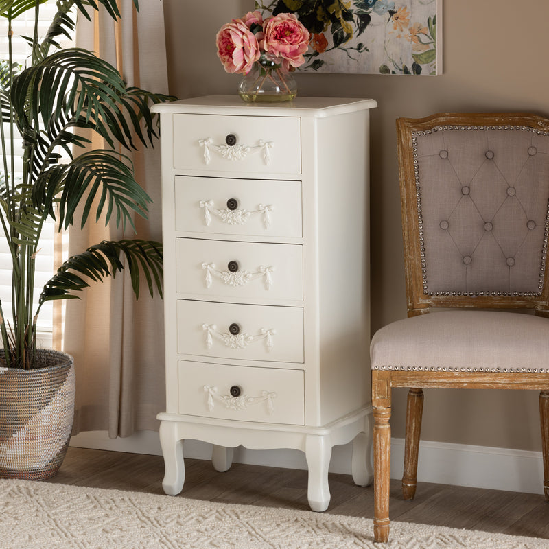 Callen 5-Drawer Chest Classic White Finished Wood Storage Furniture for Bedroom or Living Room