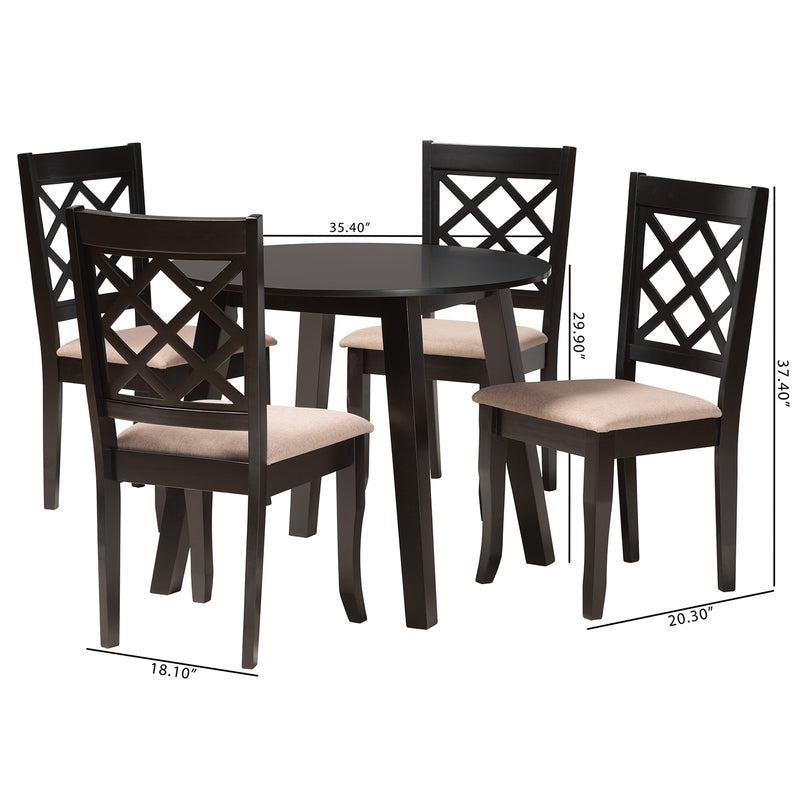 Lexi Dining Set Modern Beige Fabric and Dark Brown Finished Wood 5-Piece Dining Room Furniture for Stylish Home Decor