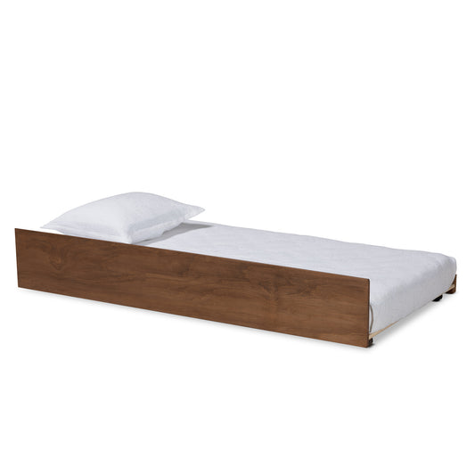 Midori Twin Size Trundle Bed in Walnut Brown Finish - Modern Contemporary Design with Wood Construction