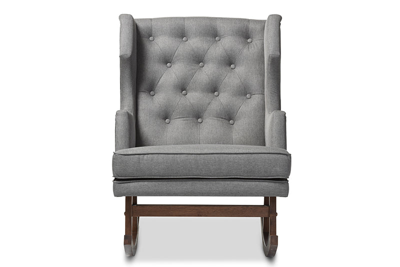 Iona Rocking Chair Mid-century Retro Modern Grey Fabric Upholstered Button-tufted Wingback