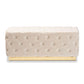 Corrine Ottoman Luxe Beige Velvet Fabric Upholstered with Gold PU Leather