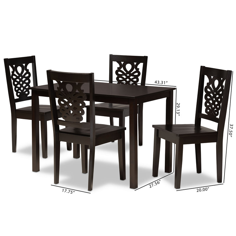 Luisa Dining Set Modern and Contemporary Transitional Dark Brown Finished Wood 5-Piece