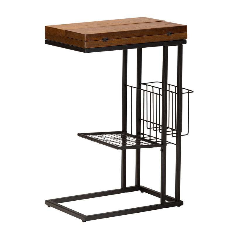 Jocelyn Modern Industrial C End Table Walnut Brown Wood Black Metal Frame Foldable Design for Space-Saving Convenience