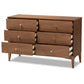 Landis Mid-Century Modern Dresser 6-Drawer Ash Walnut Finished Wood Storage for Bedroom or Living Room