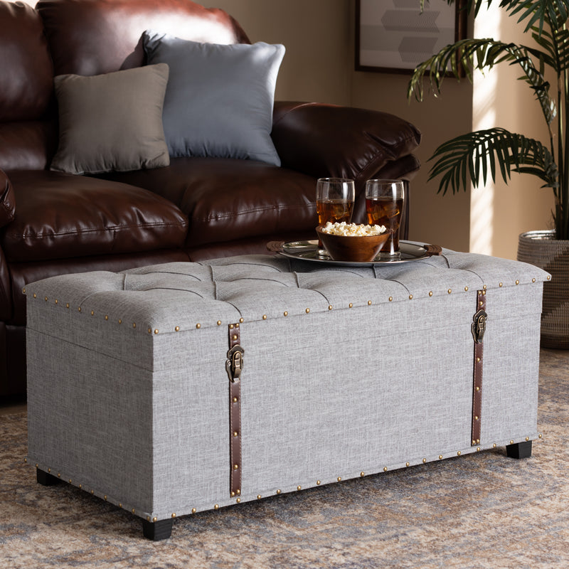 Kyra Ottoman Modern and Contemporary Beige Fabric Upholstered Storage Trunk