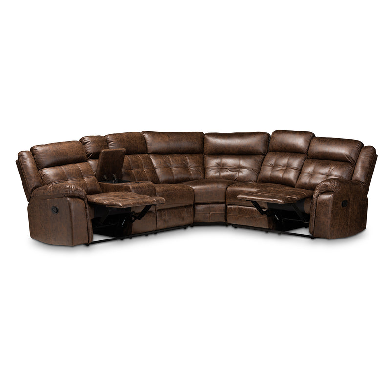 Vesa Sectional Recliner Sofa Modern and Contemporary Brown Leather-Like Fabric Upholstered 6-Piece with 2 Reclining Seats